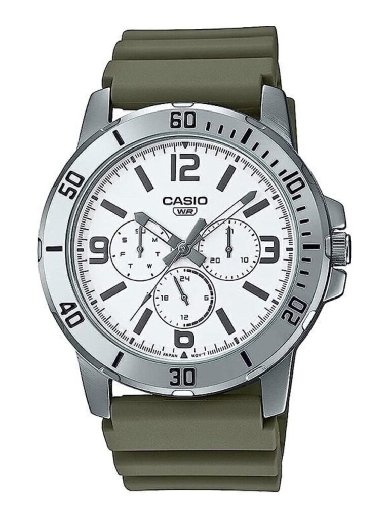Casio MTP-VD300-3B Ανδρικό Ρολόι – Πράσινο Λουράκι Ρητίνης / Ατσάλινη Κάσα 45 mm